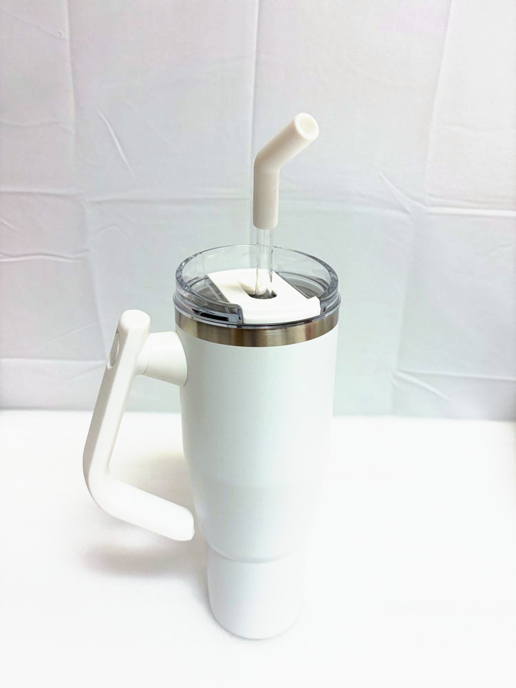 Stainless steel tumbler with handle, white